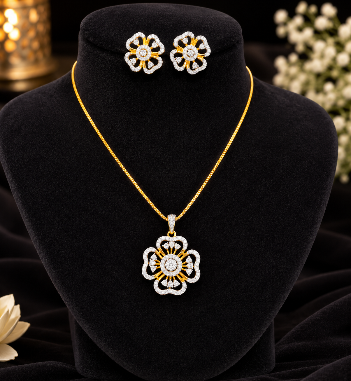 Premium diamond finish pendant with chain product code D396