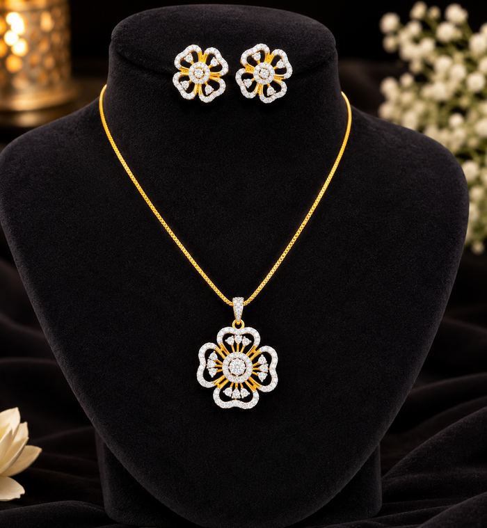 Premium diamond finish pendant with chain product code D396