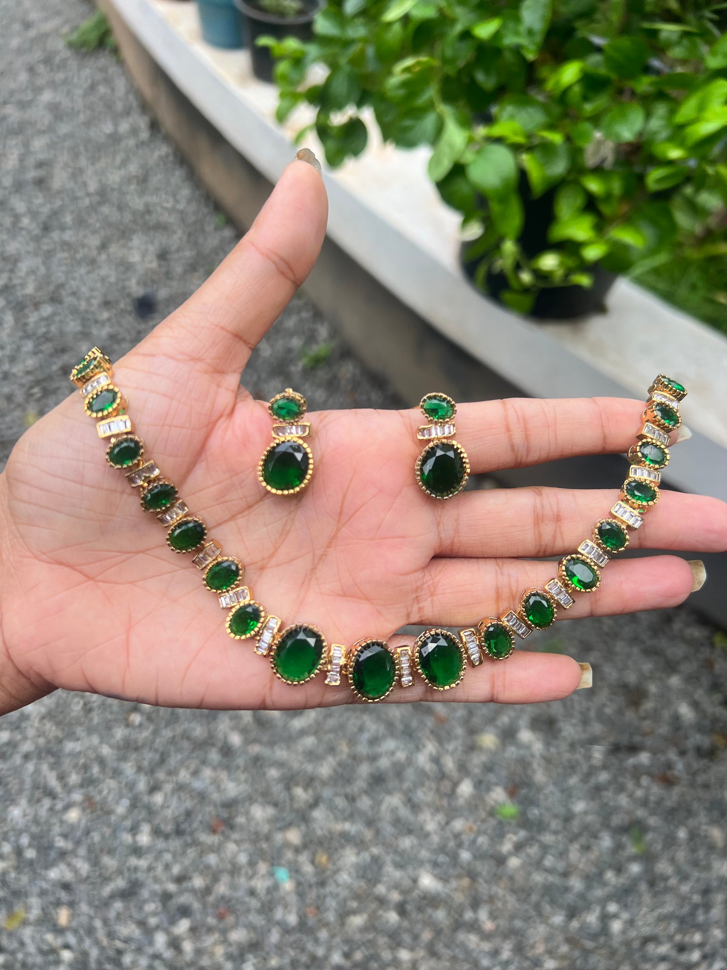 Premium antique gold Cz bridal necklace set product code T55