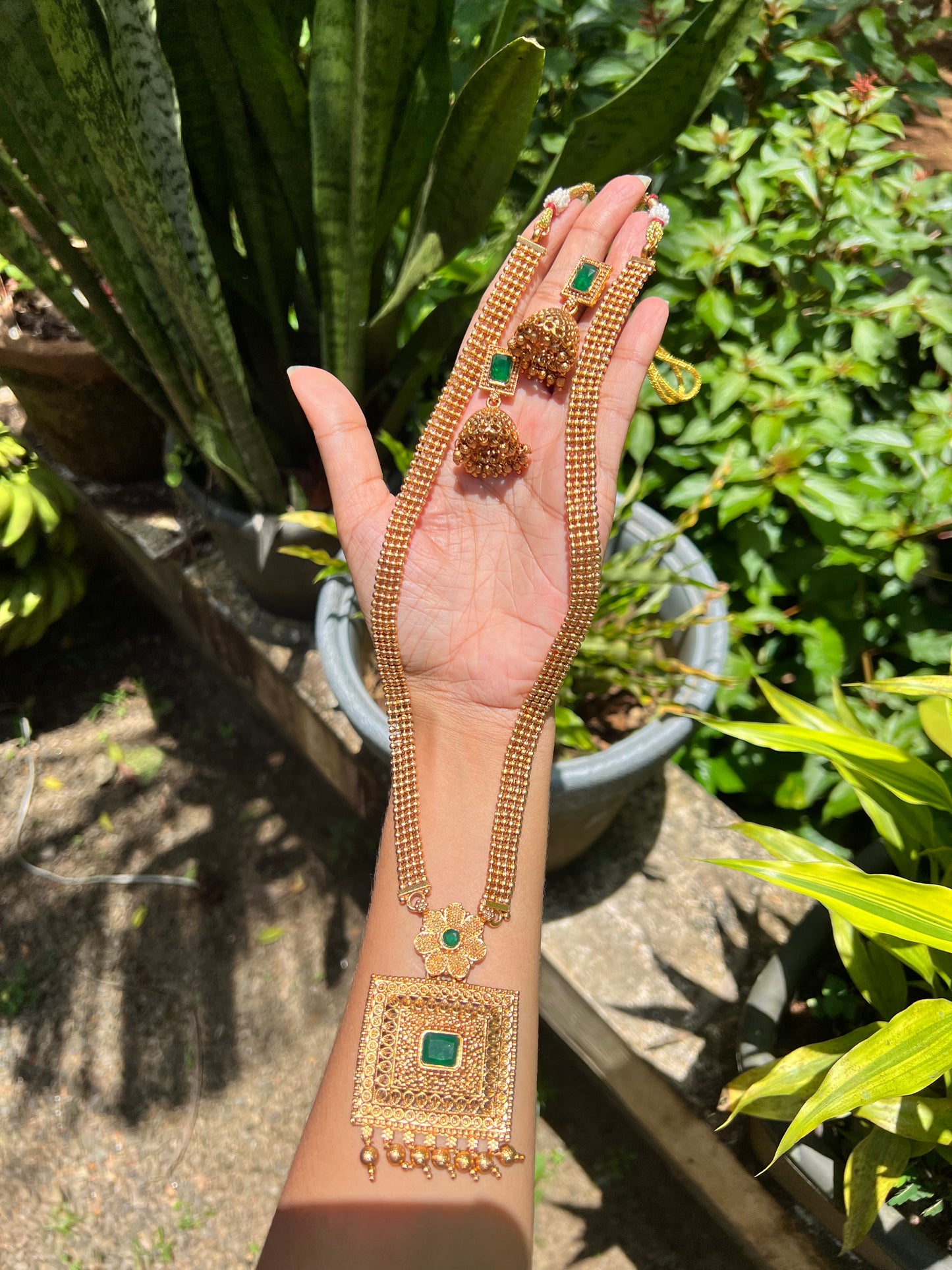 Premium matte finish long green stone haram product code N193