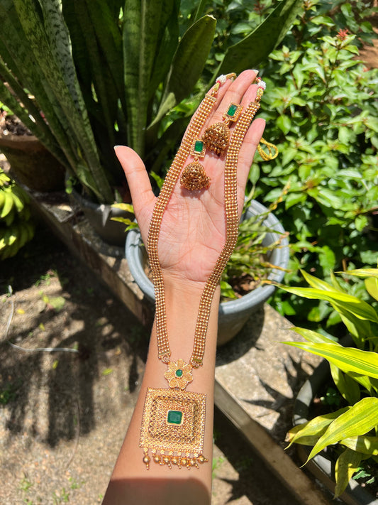 Premium matte finish long green stone haram product code N193