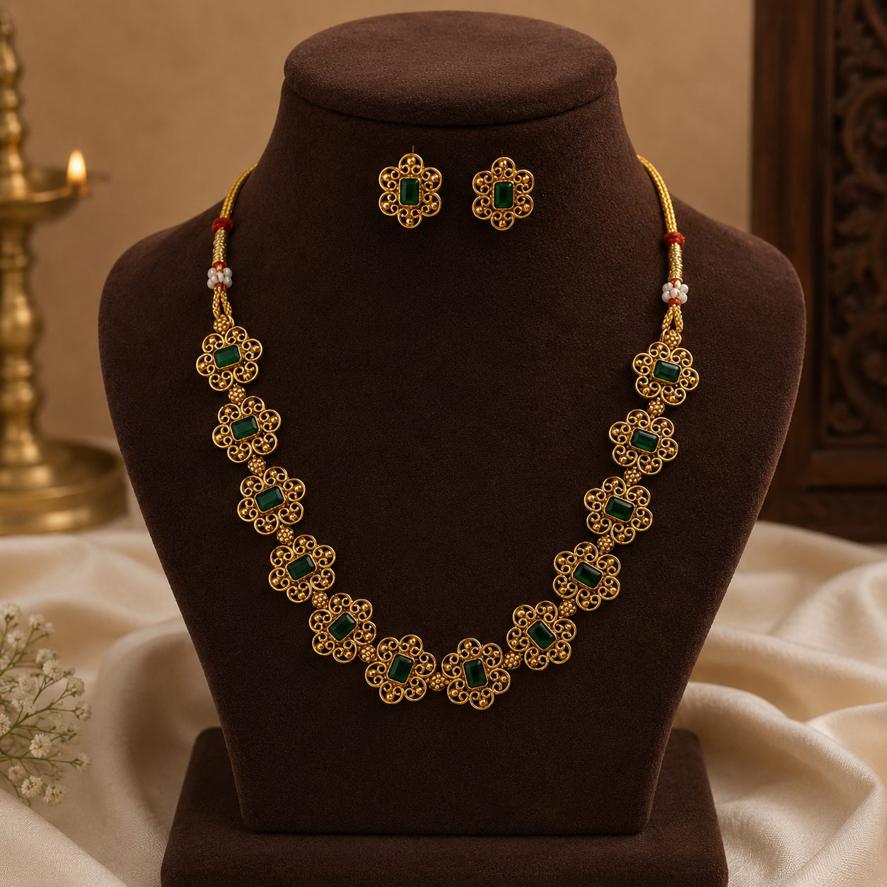 Premium budget friendly trending antique gold floral necklace set product code T135