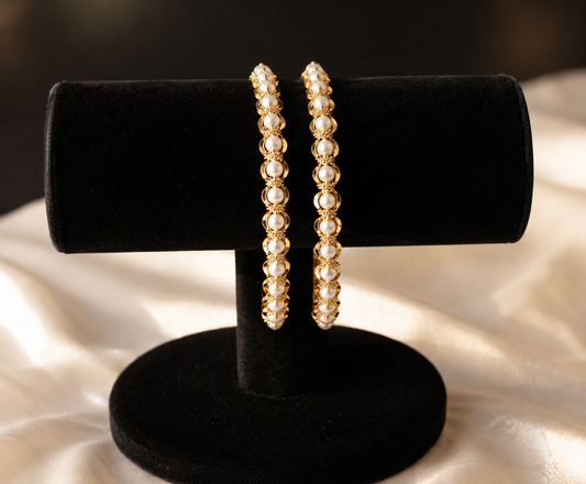 Premium gold plated pearl bangles pair product code B209