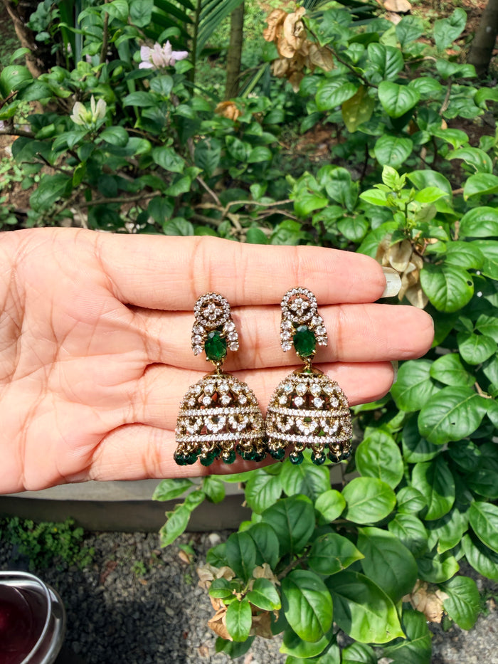 Premium quality ad green stone hanging jhumka Product code E258