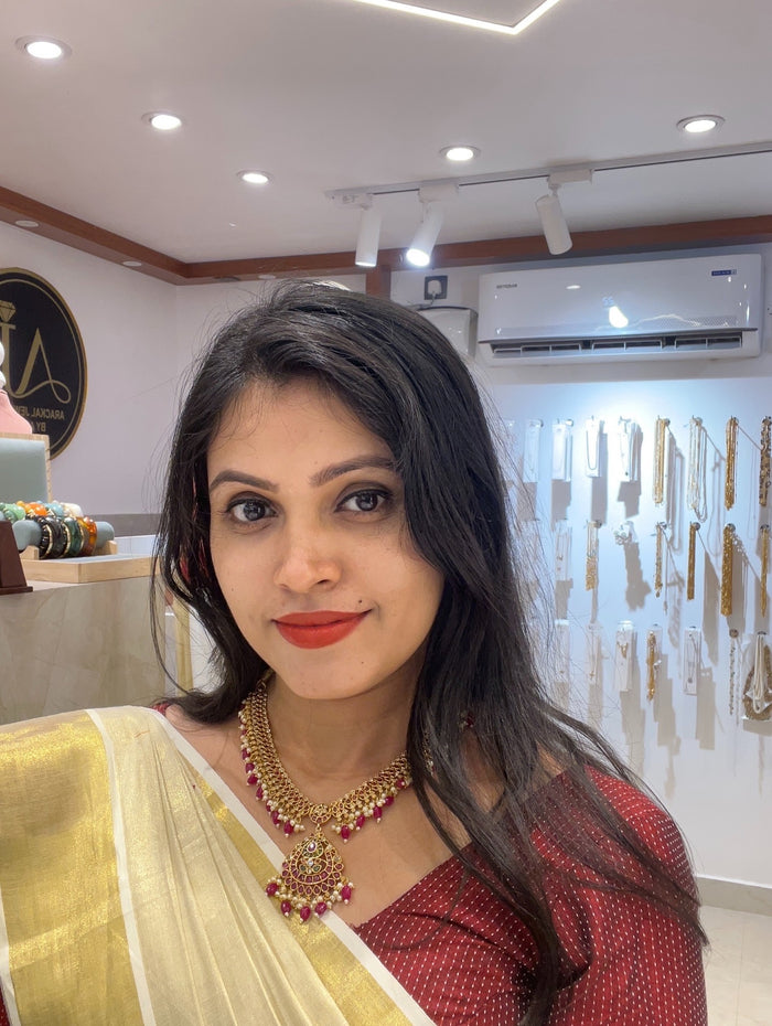 Premium kemp stone beads and pearl hanging necklace set product code T16