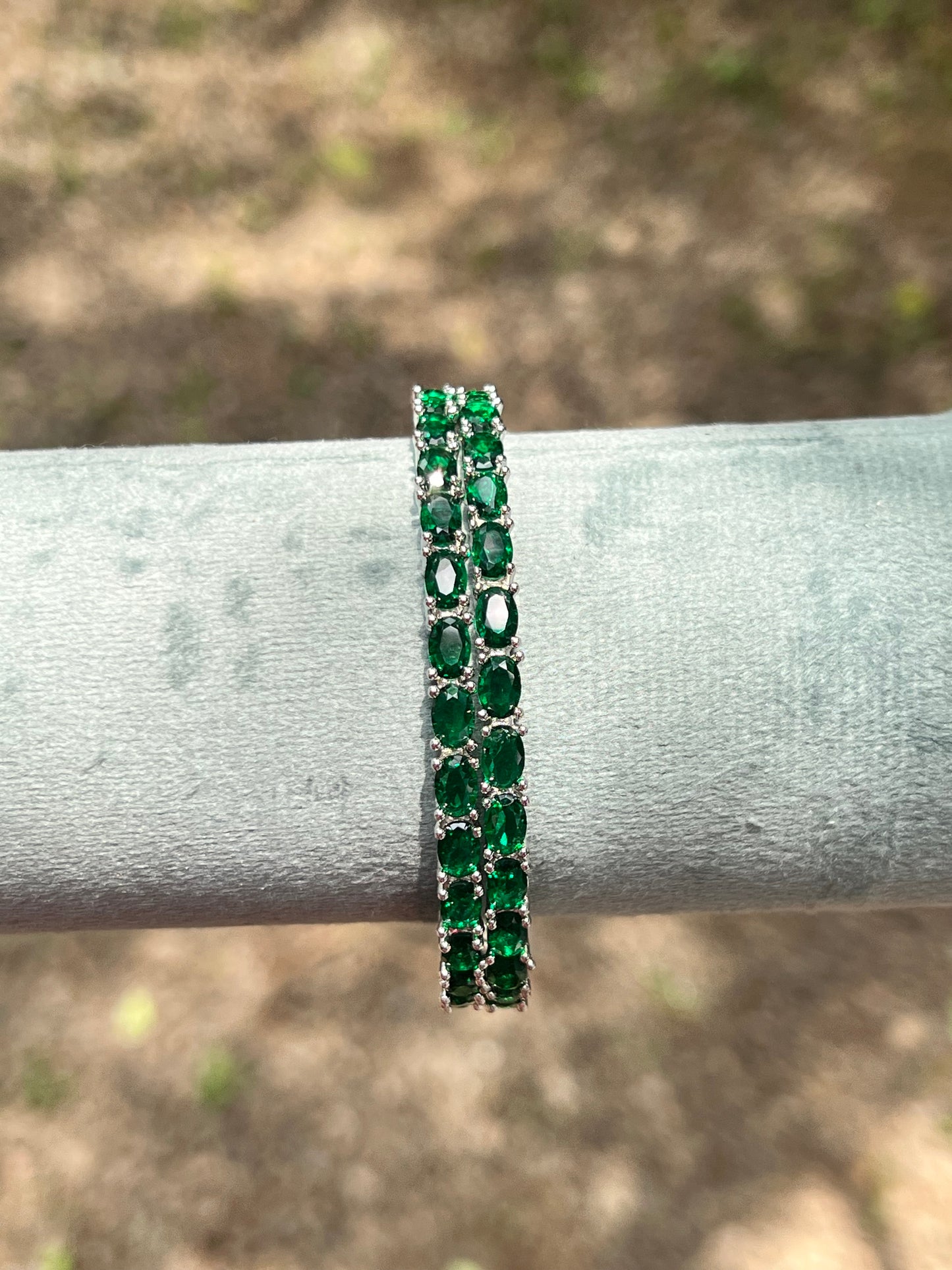 Premium ad silver finish emerald green bangles product code 1268