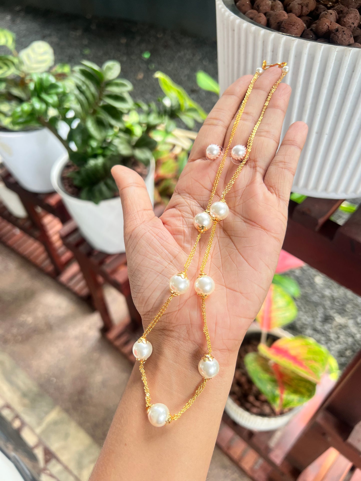 Budget friendly fancy pearl Mala with stud product code P75