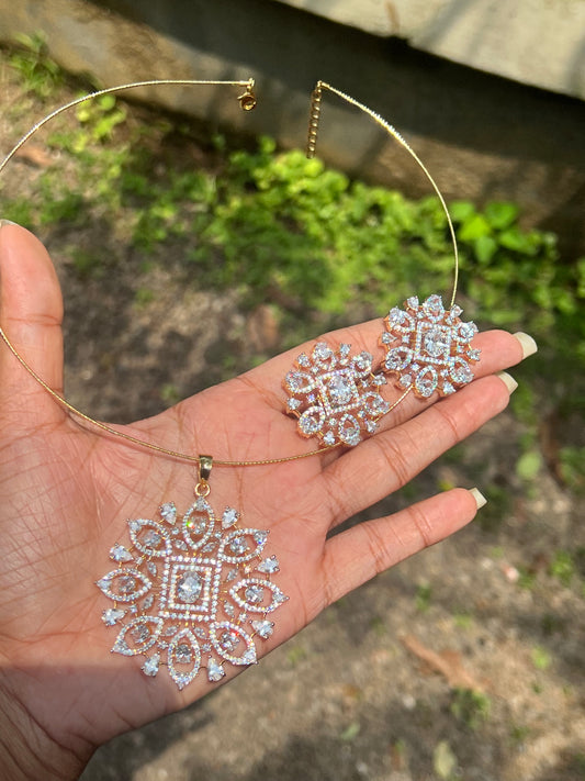 Premium Cz daimond finish pendant chain set product code 109