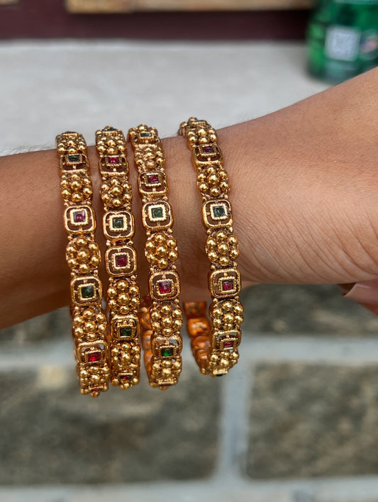 Premium matte finish ruby green stone bangles set of 4
