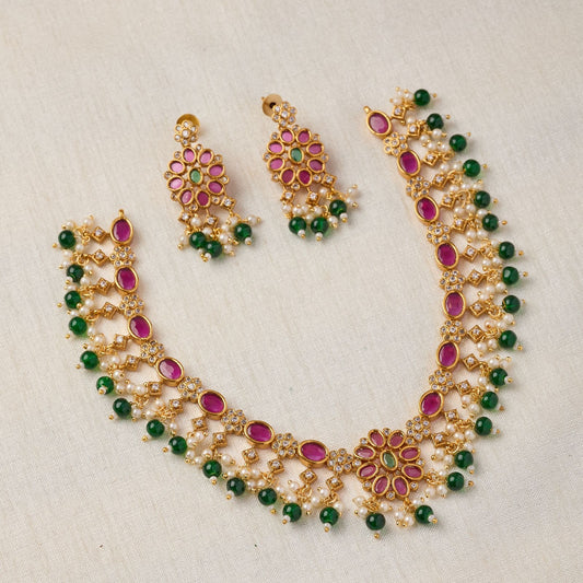 Premium fusion kemp ad pearls and beads hanging necklace product code 1230