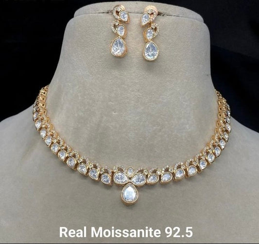 Premium real moissanite 92.5 polki necklace set  product code   815