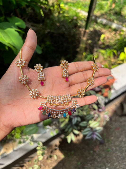 Premium Navarathna ad designer necklace set product code N411