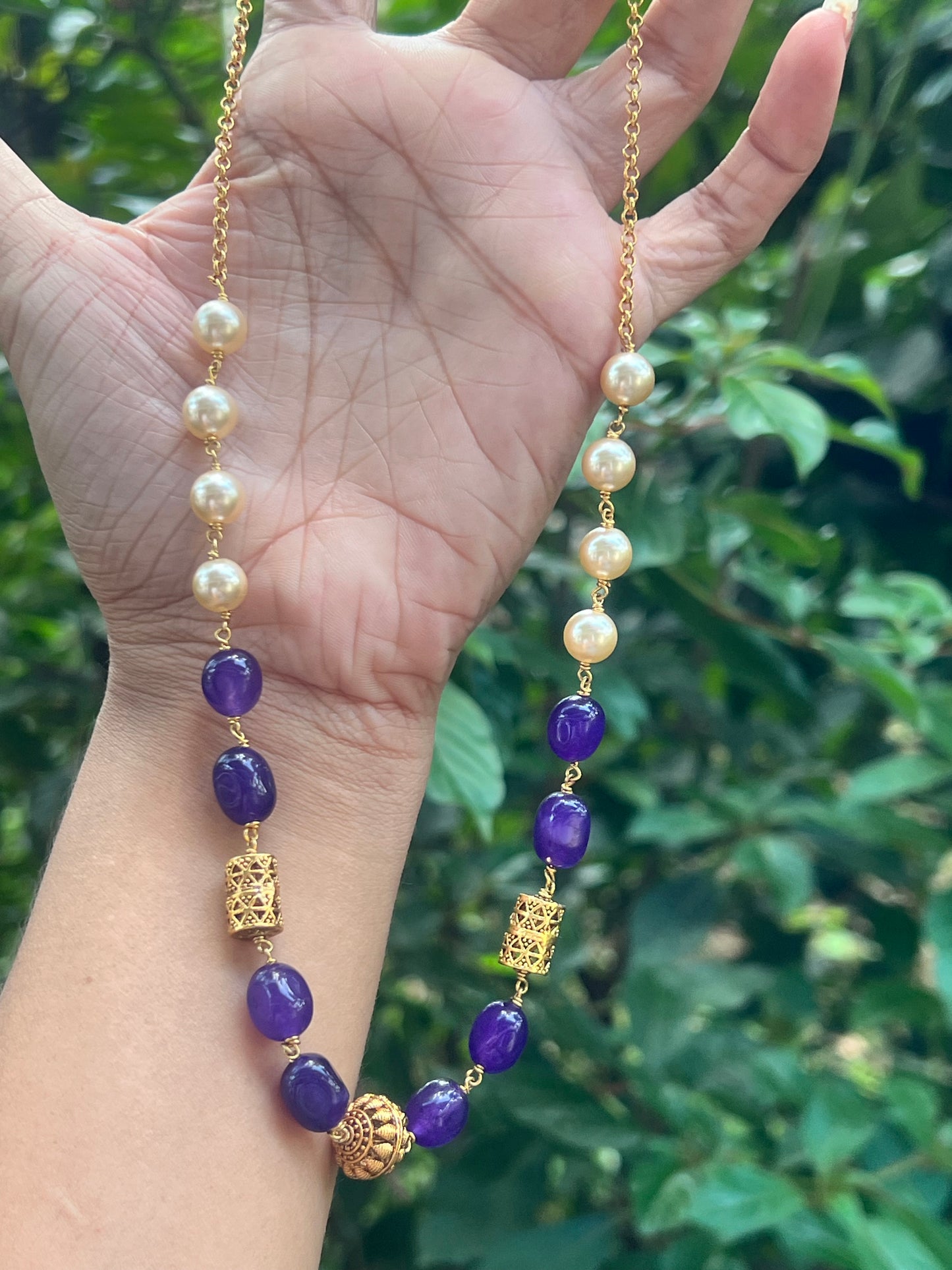 Premium gold mix pearl and Monalisa beads necklace product code P91