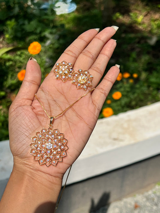 Premium daimond finish bridal pendant chain set with earings product code 12