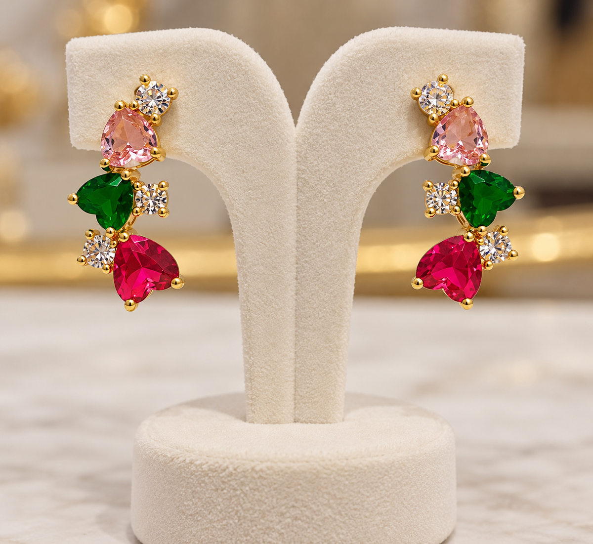 Premium 18k gold plated heart shaped earrings product code AT35