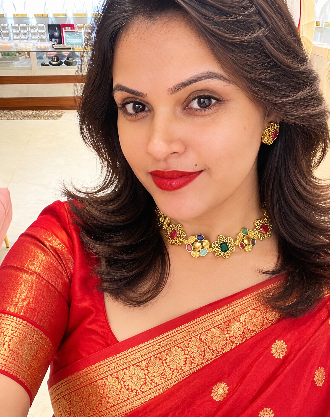 Premium antique gold plated Multi color customised bridal necklace set product code D437