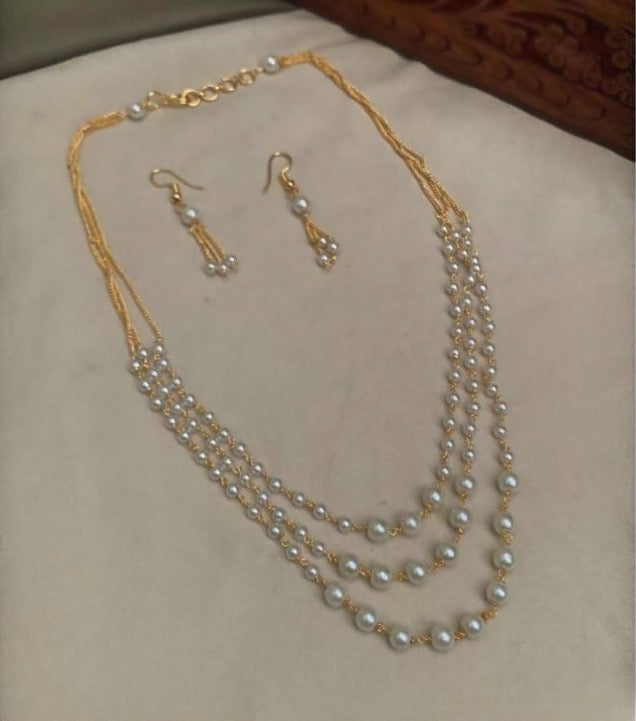 3layer pearl Mala with earrings product code 107
