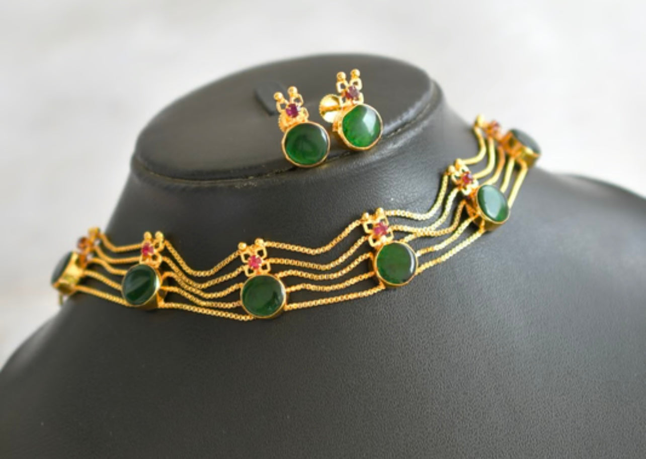 Premium Kerala style round green palakka choker set product code 1037