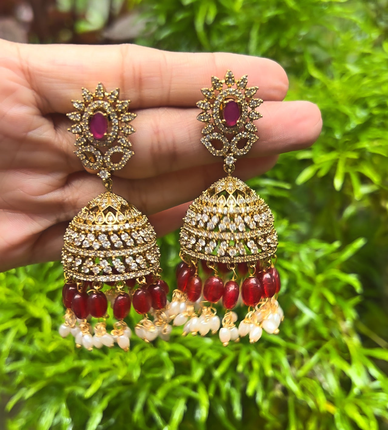 Elegant floral Ad stone jhumka