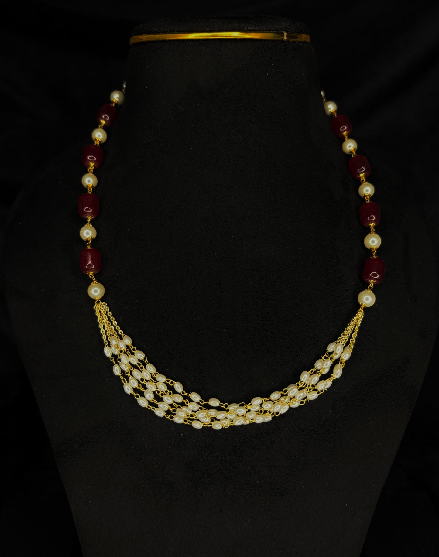 Premium handmade layered pearl and marron beads necklace product code P108