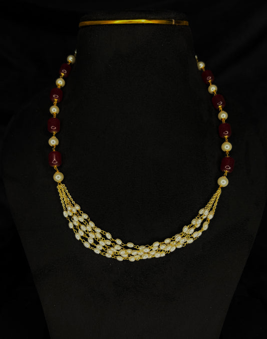Premium handmade layered pearl and marron beads necklace product code P108