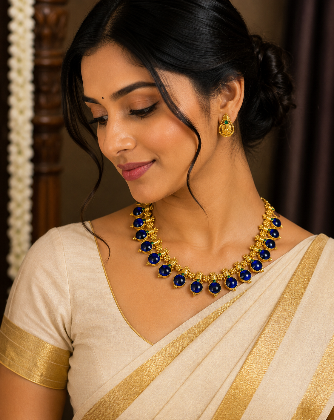 Premium elegant royal temple stone necklace set product code T134