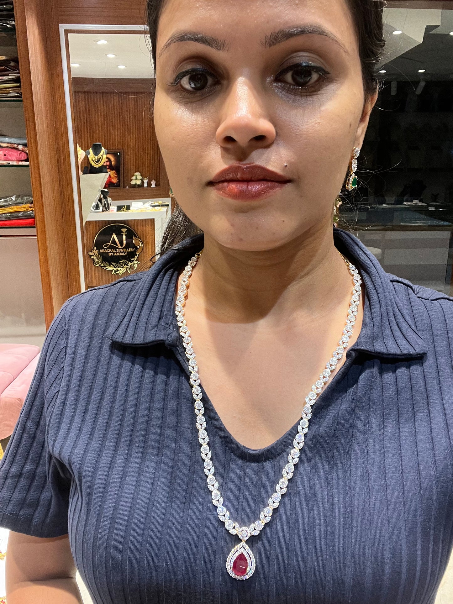 Premium diamond finish party wear long necklace product code D171