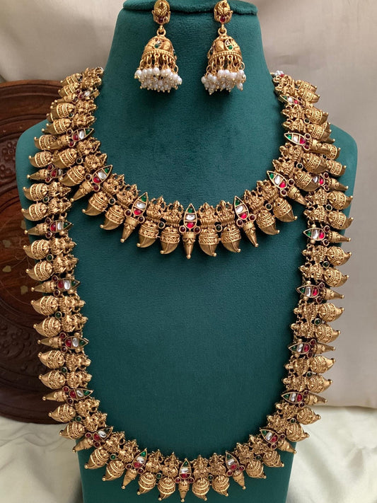 Premium quality actress Ahana inspired antique matte finish bridal combo necklace with haram set product code N204