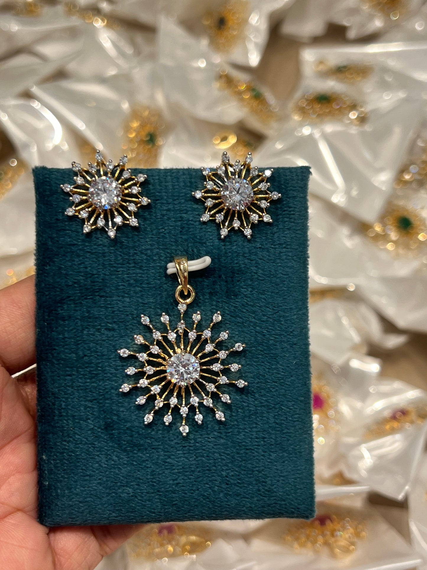 Premium diamond finish party wear pendant set product code D360