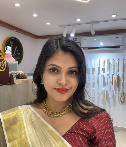 Premium lakshmi Devi pearl beads hanging necklace set product code T15