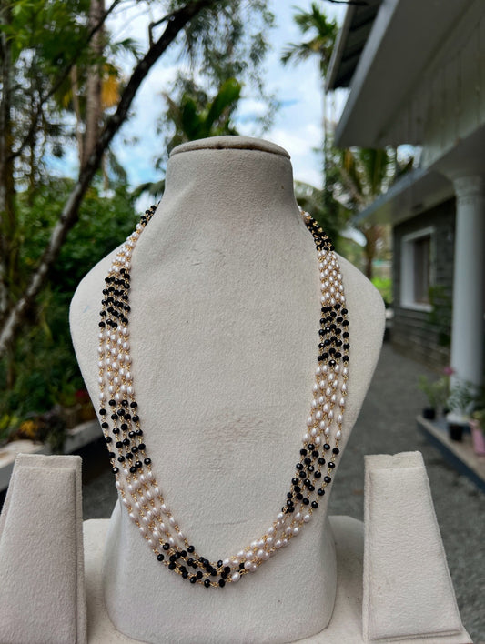 Premium quality black beads and pearl 5layer long Mala product code P16