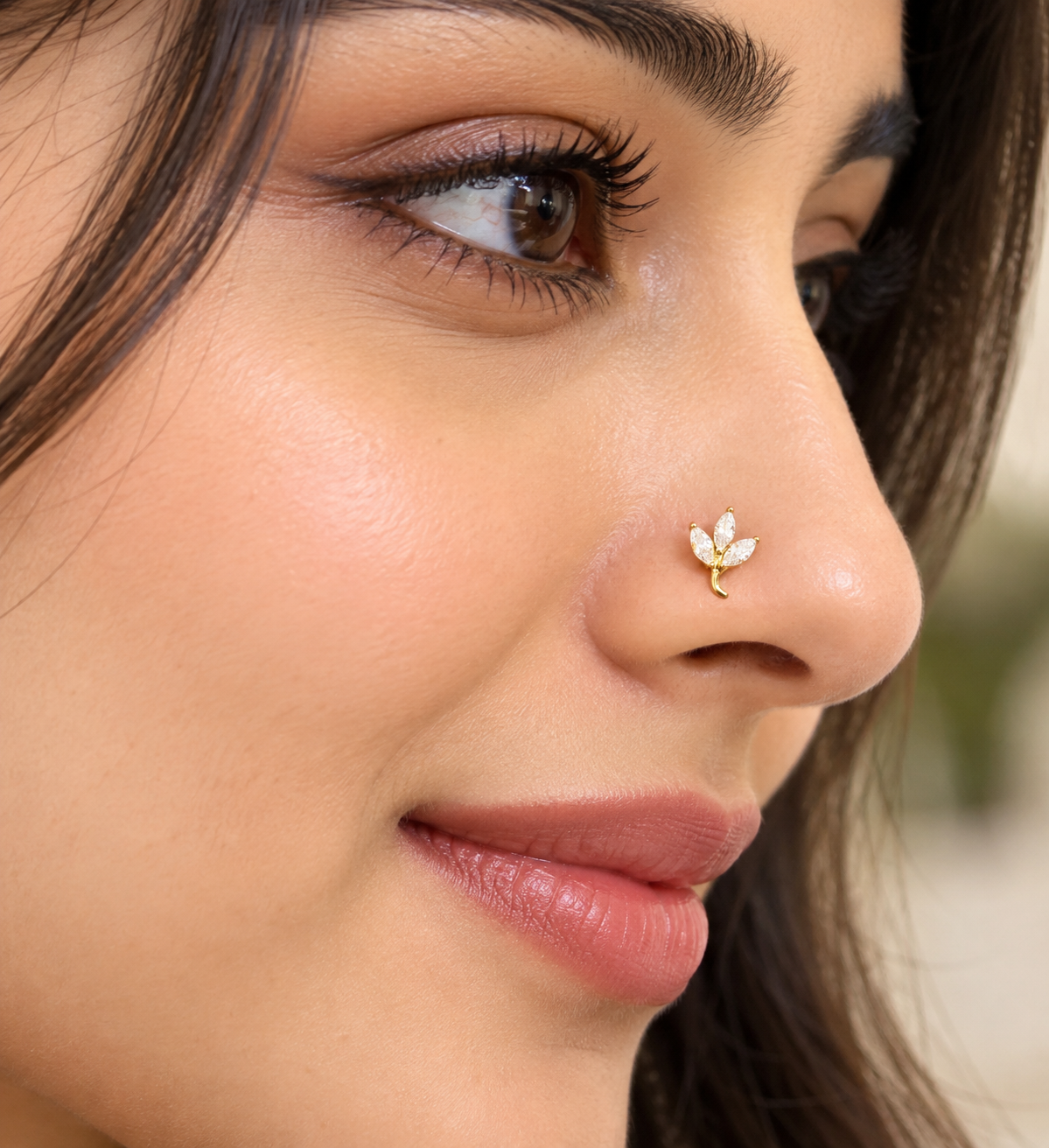 Premium gold and silver plated daily wear ad leaf nose pin product code E262