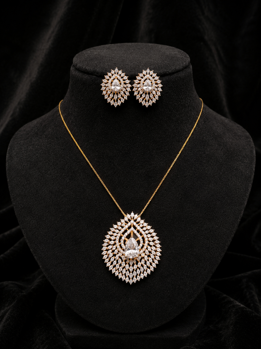 Premium diamond finish party wear pendant set with chain product code D398