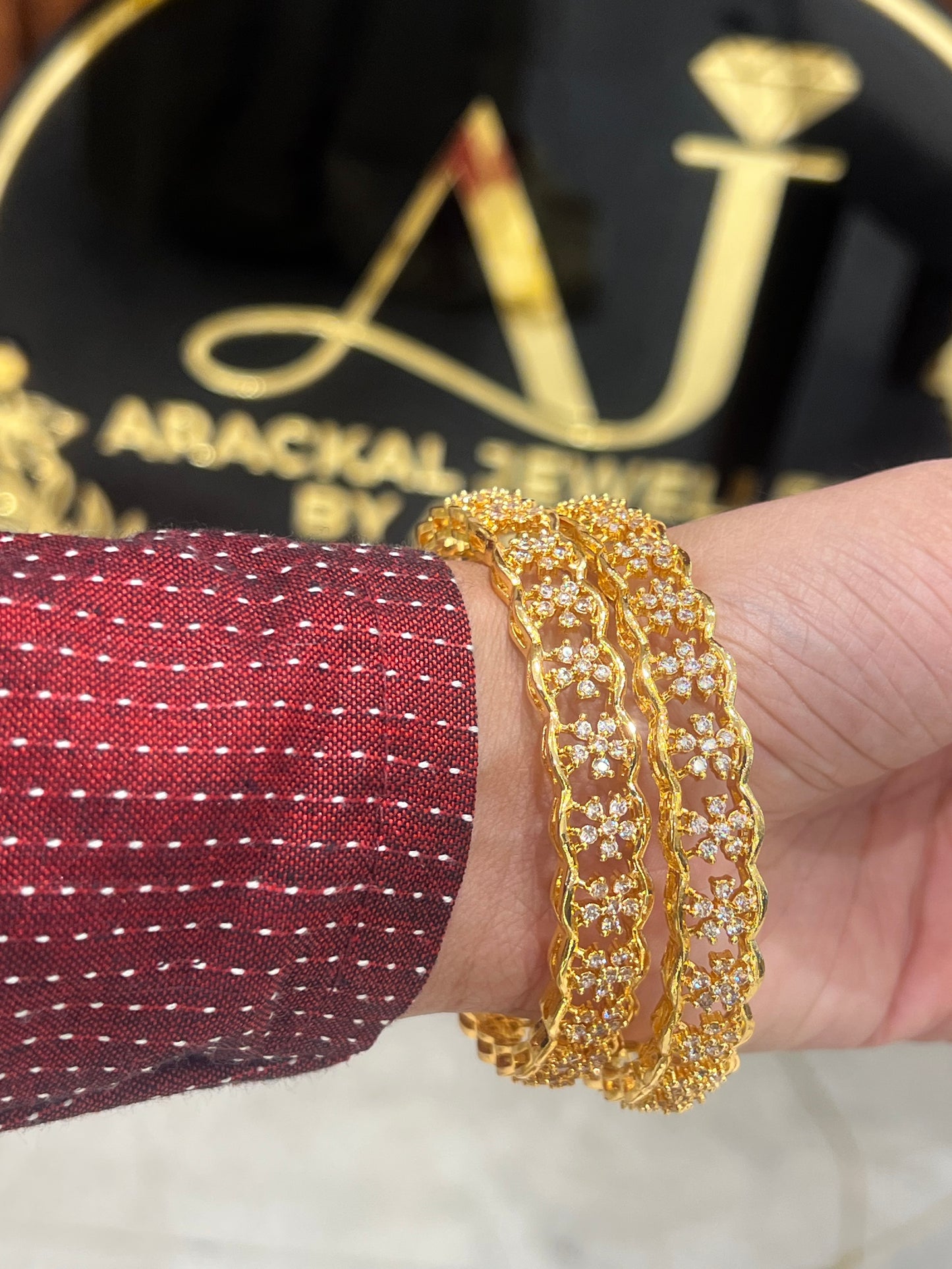 Premium ad gold polish floral bangles set of 2  product code B66