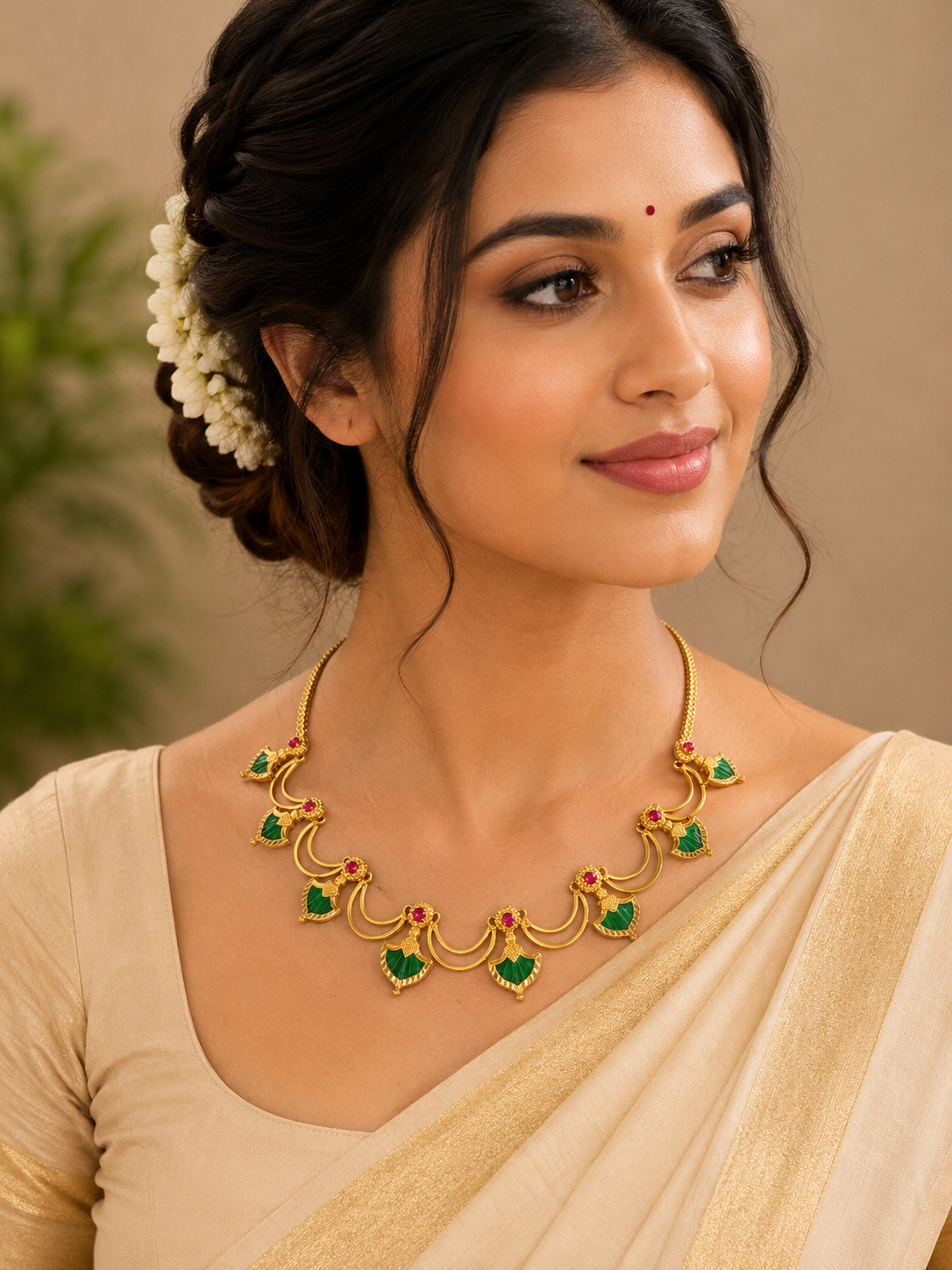 Premium gold plated designer palakka necklace product code G140