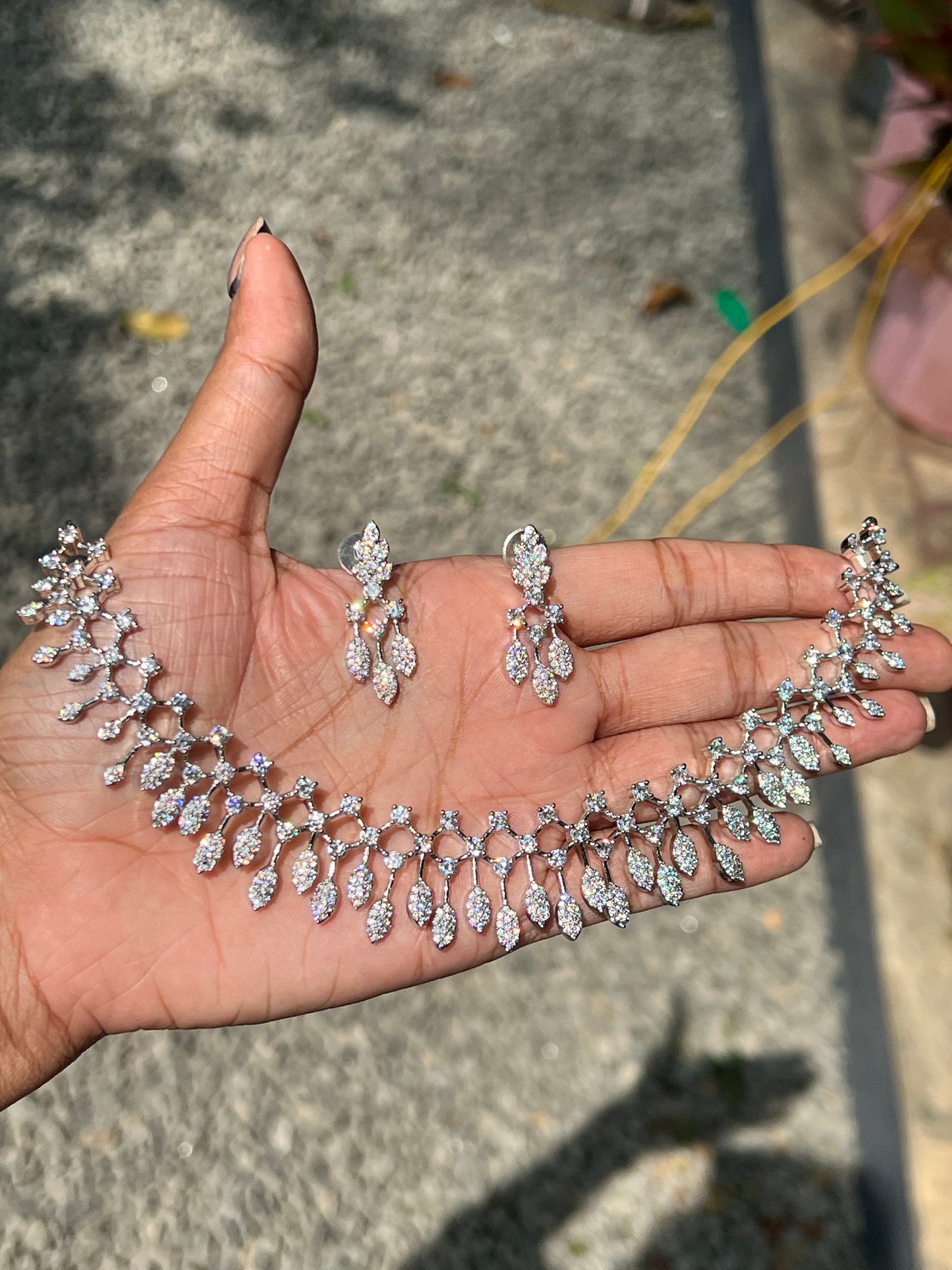 Premium silver finish ad bridal necklace set product code D49