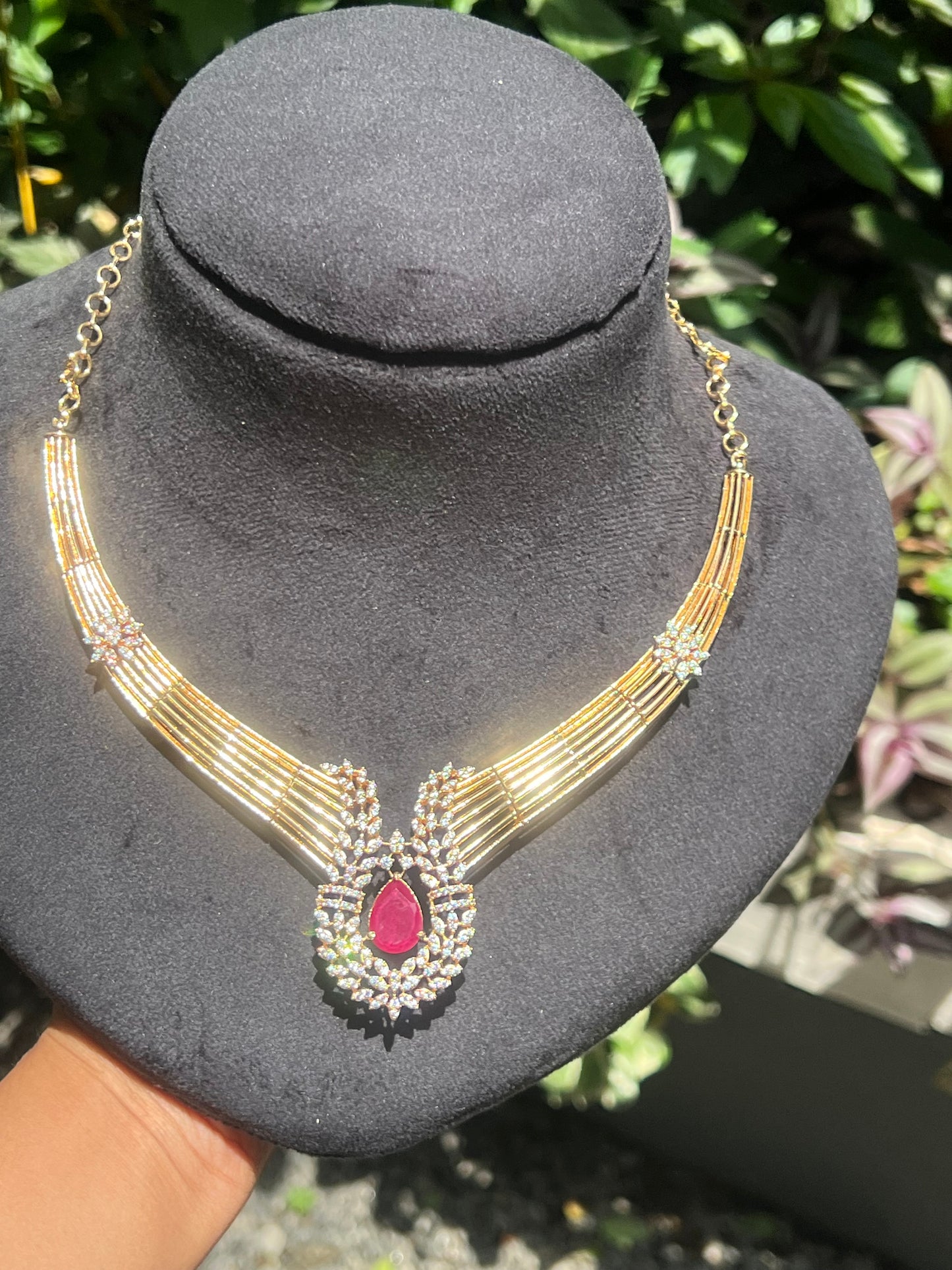 Premium quality American diamond 24carat gold plated bridal necklace with backchain product code G100