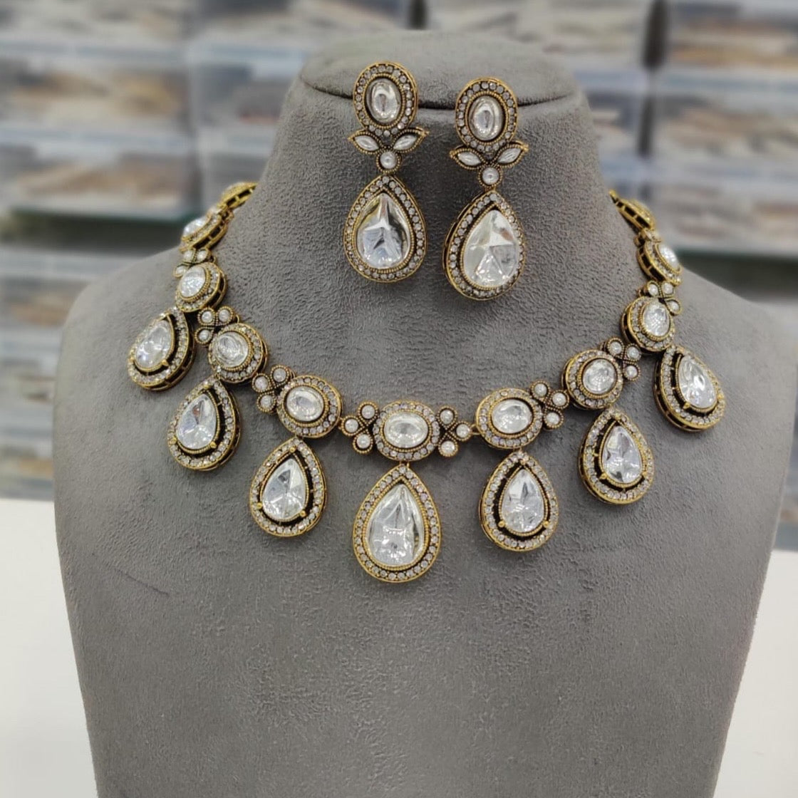 Stylish polki Kundan necklace product code 982