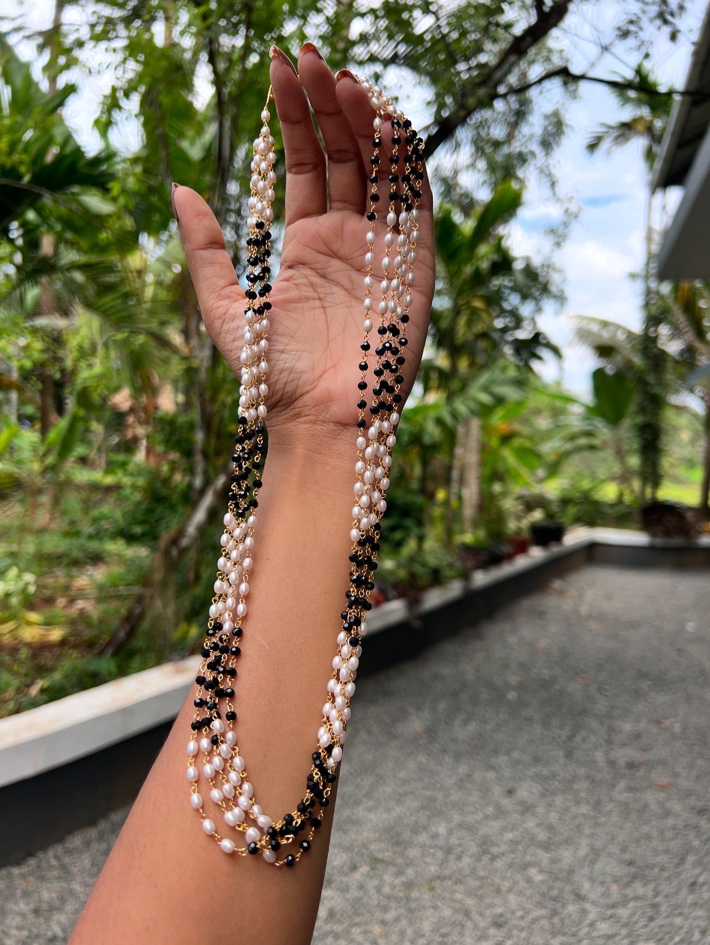 Premium quality black beads and pearl 5layer long Mala product code P16