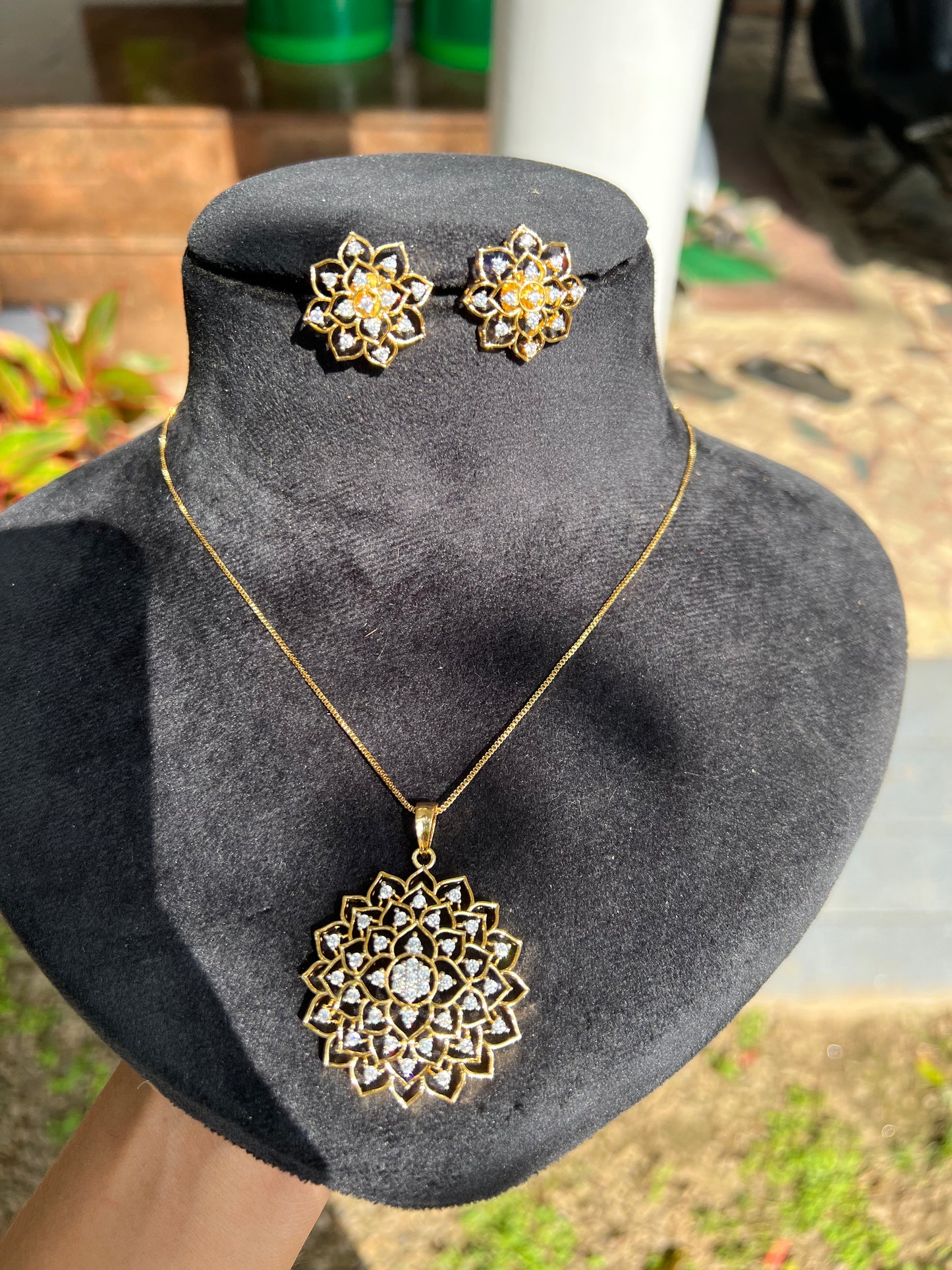 Premium daimond finish bridal pendant chain set with earings product code 12