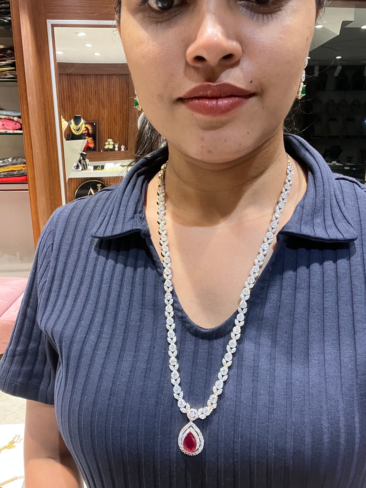 Premium diamond finish party wear long necklace product code D171