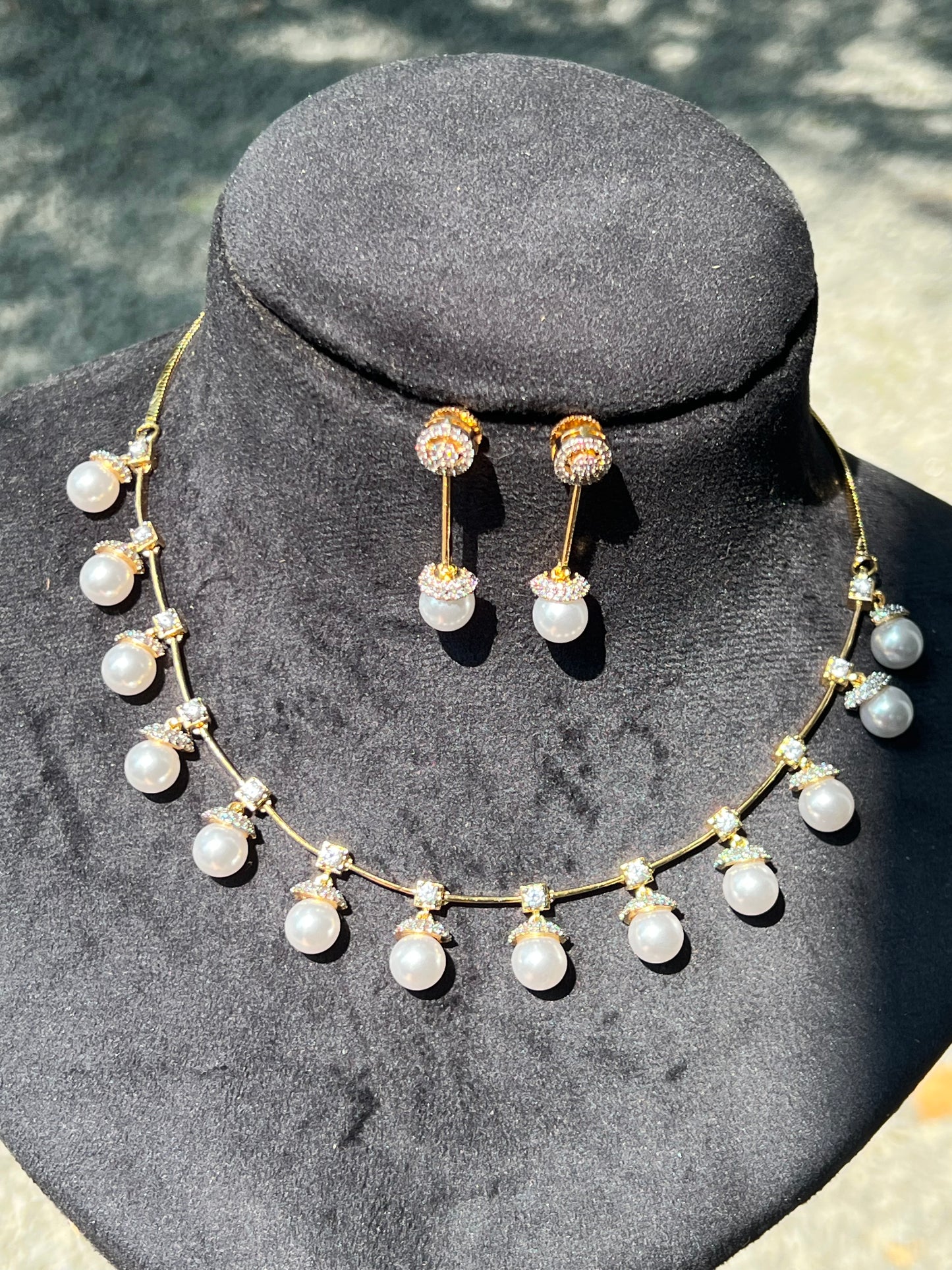 Premium diamond finish bridal pearl hanging necklace product code D73