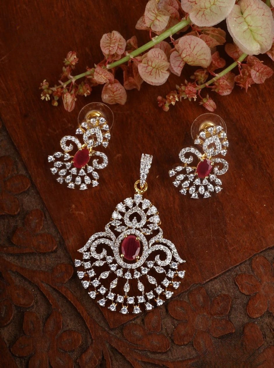 Premium diamond finish pendant and earrings