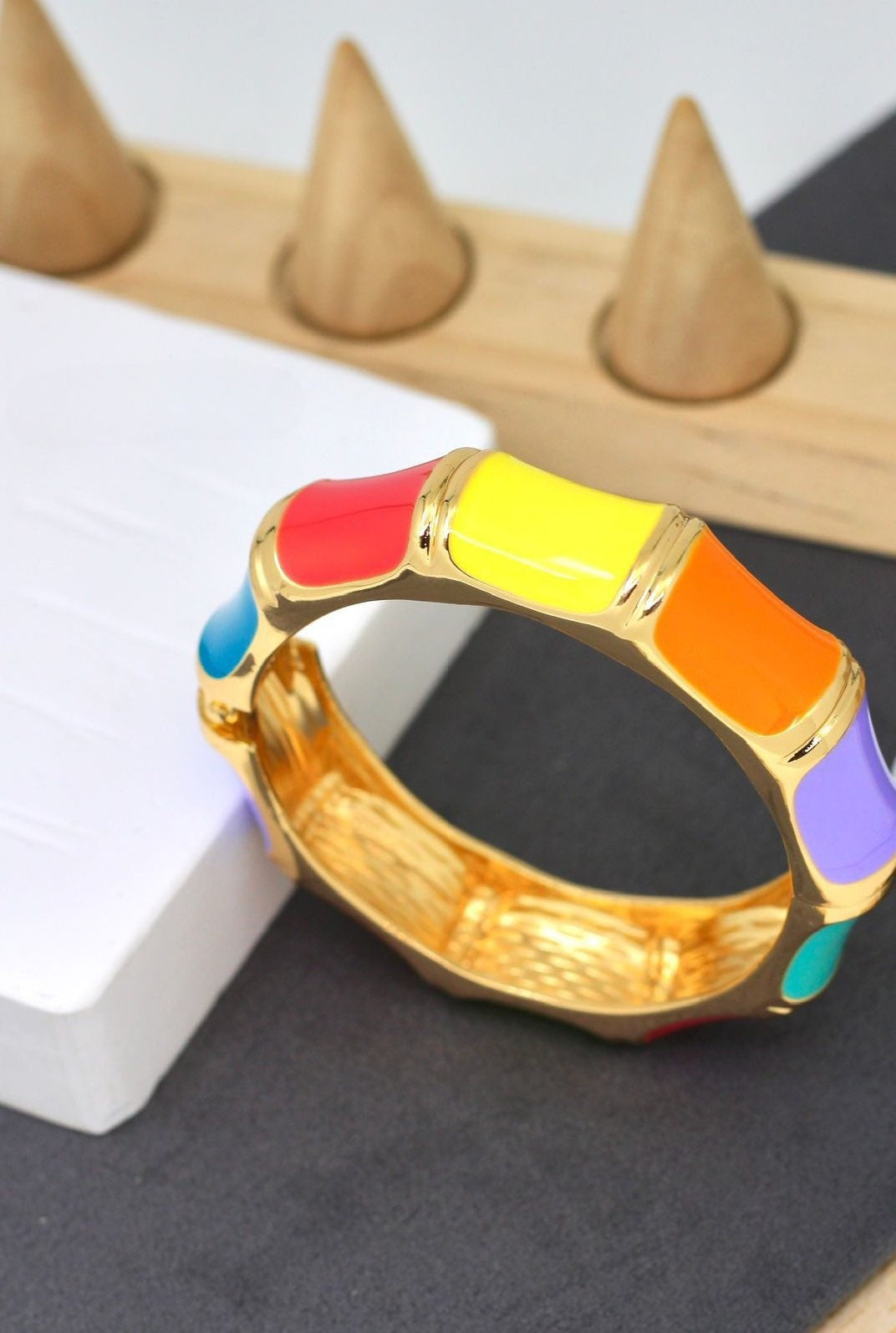 Premium statement vintage enamel gold plated bangle bracelet