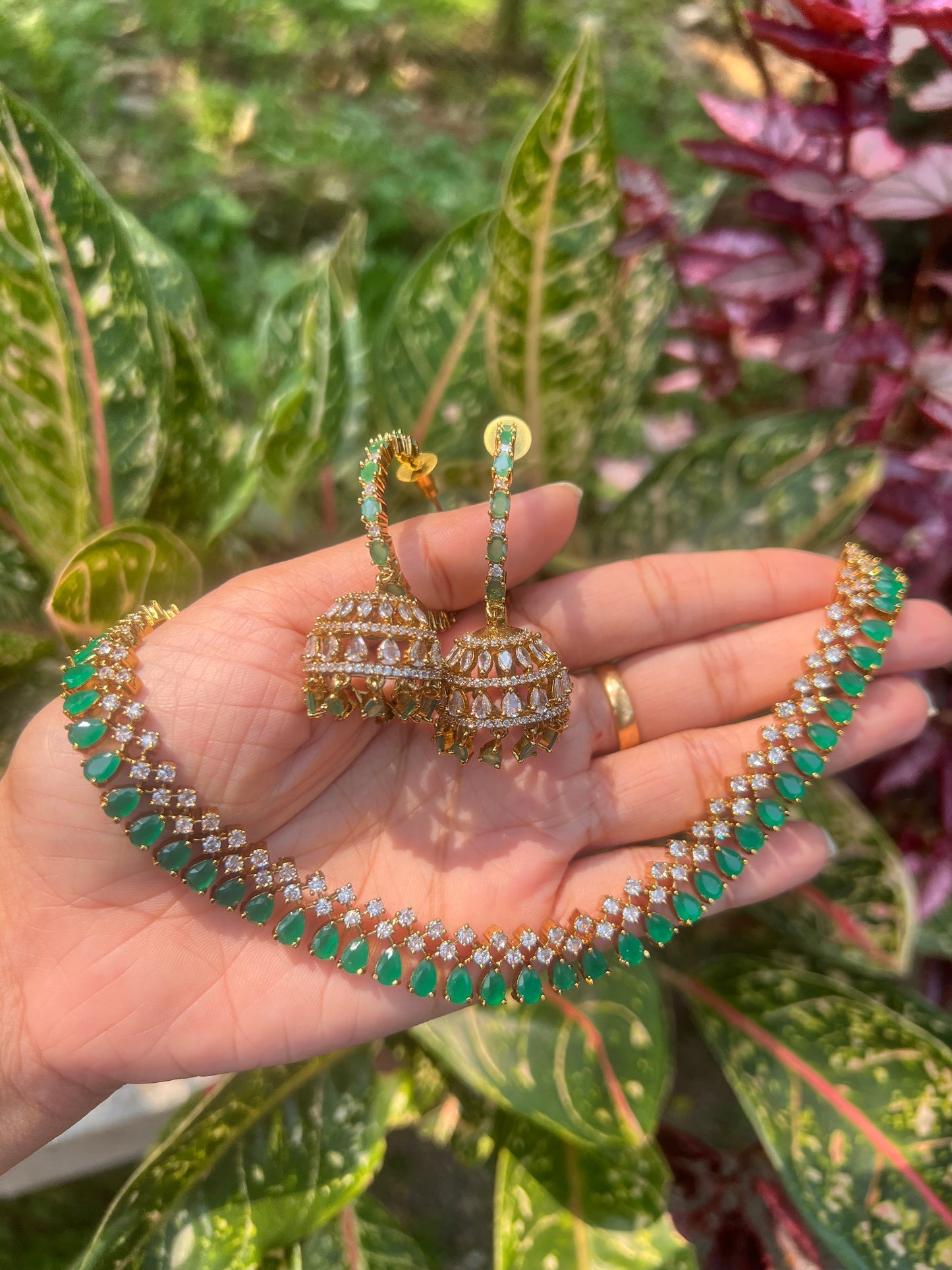 Premium quality raindrops necklace with hanging ad jhumka product code 984