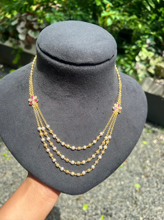 Gold plated 3 layer fancy gold ball and pearl short haram product code T71