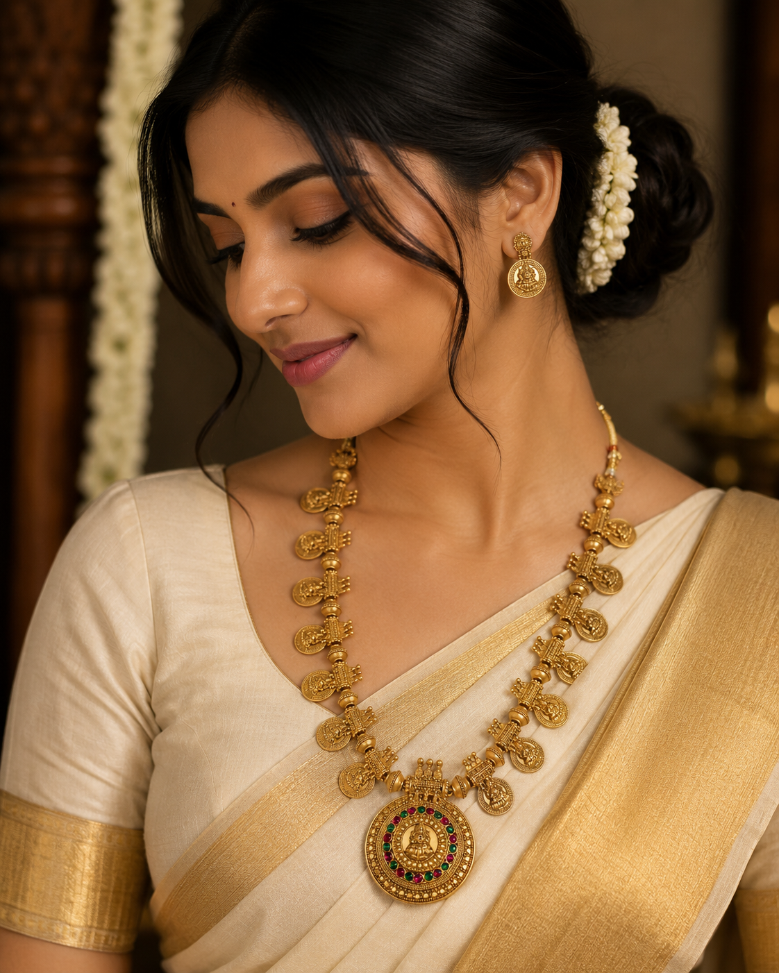 Premium antique gold Lakshmi coin haram set product code T133