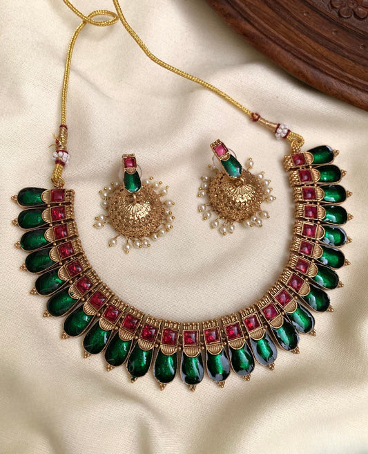 Kerala traditional trending Palakka nagapadam necklace with jhumka product code 110