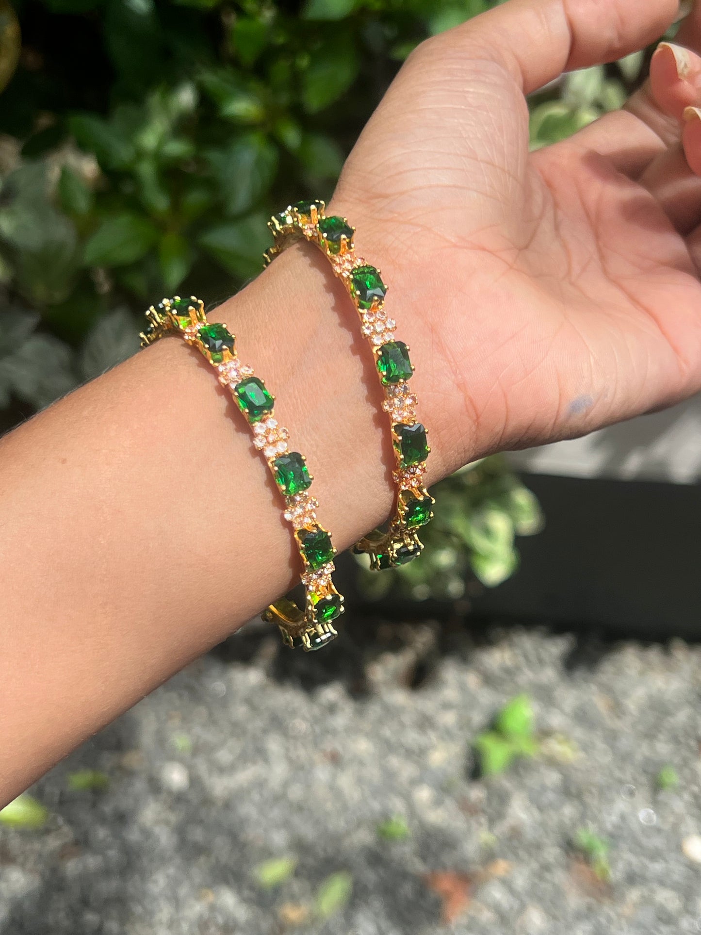 Premium gold plated emerald green bangles set of 2 size 8