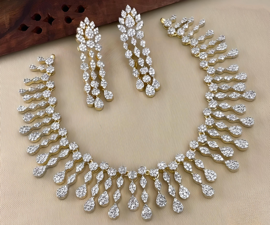 Premium AD Stone Crystal Cascade Set (Bridal Collection)